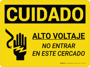 Caution: High Voltage Do Not Enter Enclosure Spanish Landscape With Icon - Wall Sign